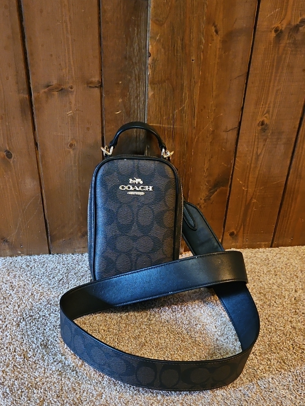 Coach Ladies Black Signature Belt Bag with Wide Strap